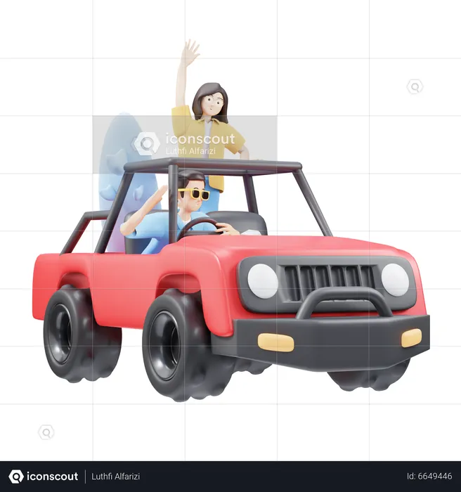 Pareja montando coche de playa  3D Icon