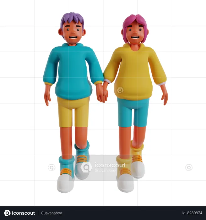 Pareja tomados de la mano  3D Illustration