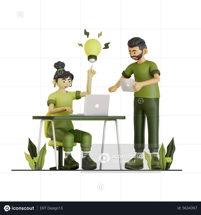 Una pareja trabajadora encontró una idea  3D Illustration