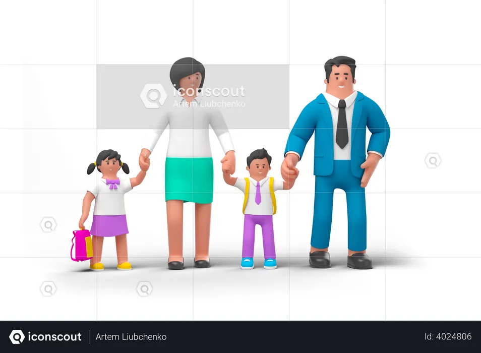 Parents sending child to preschool  3D Illustration