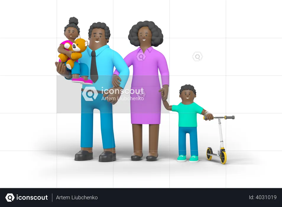 Parents walking with kids  3D Illustration