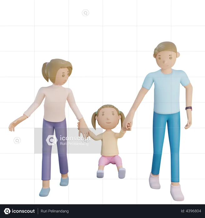 Parents with their daughter  3D Illustration