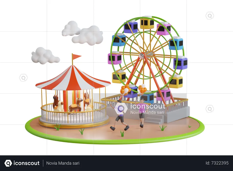 Parque de atracciones infantil al aire libre.  3D Illustration
