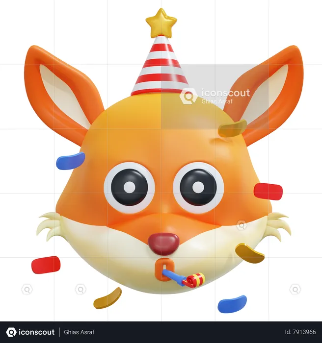Party Fox Emoticon Emoji 3D Icon