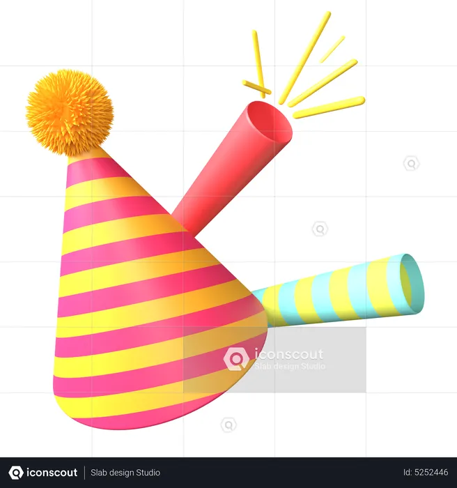 Party Hat And Party Blower  3D Icon