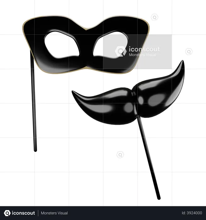 Party Mask and mustache  3D Illustration
