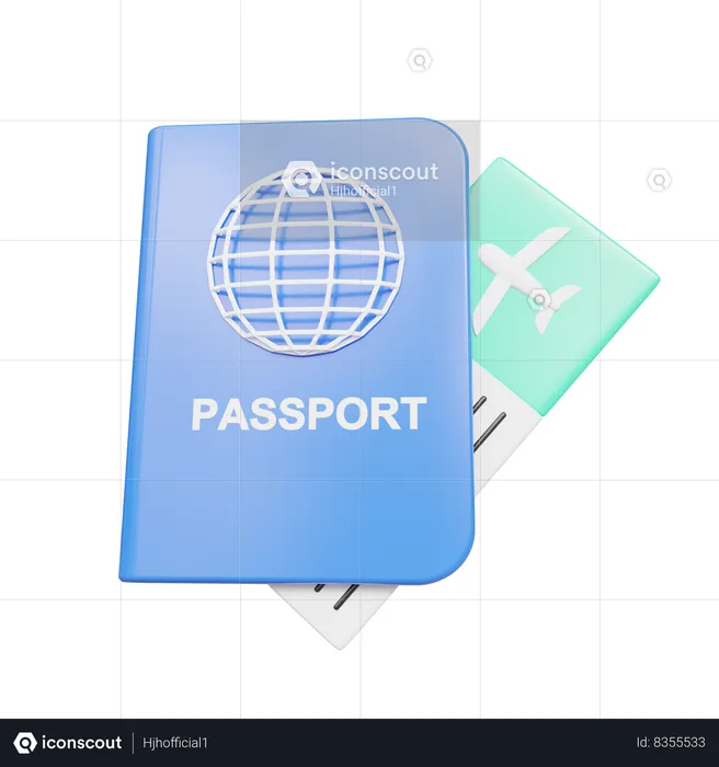 Pasaporte y billete  3D Icon