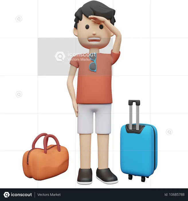 Passager transportant de nombreux bagages  3D Illustration