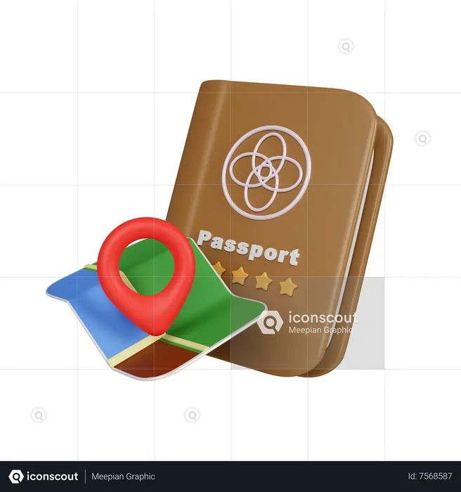 Passaporte com mapa  3D Icon