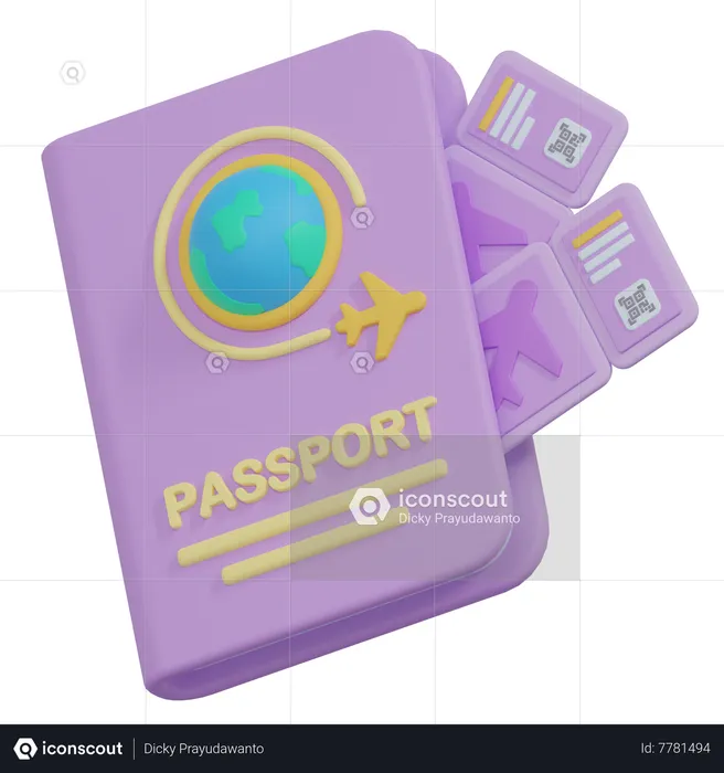 Passeport et billet d'avion  3D Icon