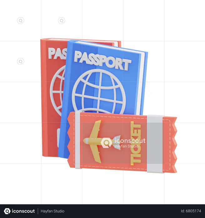 Passport And Airplane Ticket  3D Icon