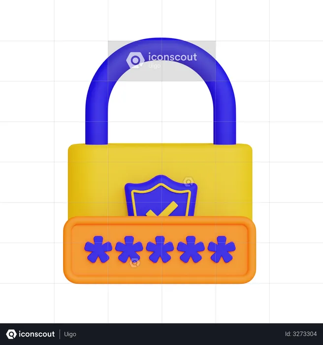 Password protected lock  3D Illustration