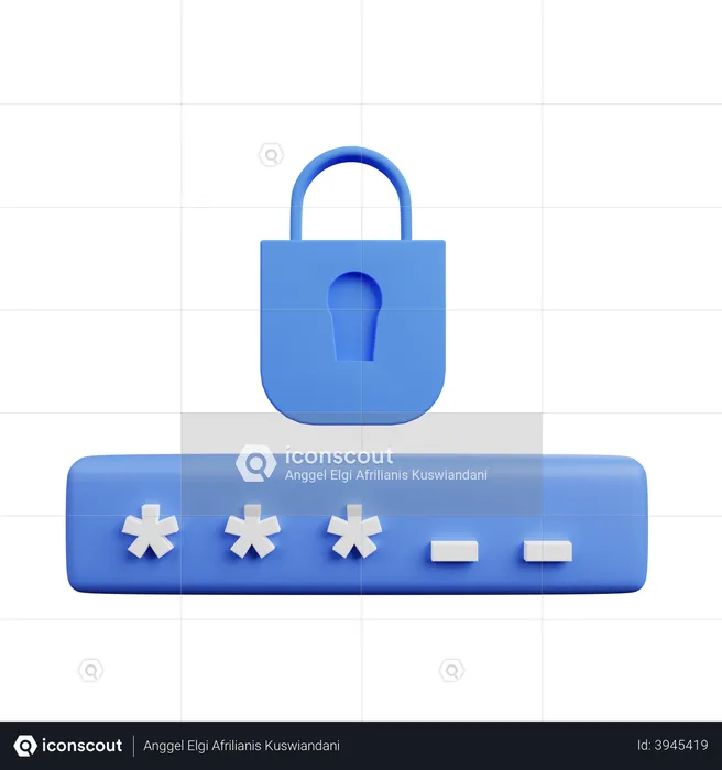 Password protected lock  3D Illustration