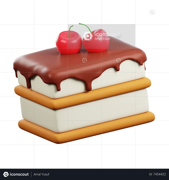 Pastel de chocolate derretido con crema y cereza  3D Icon