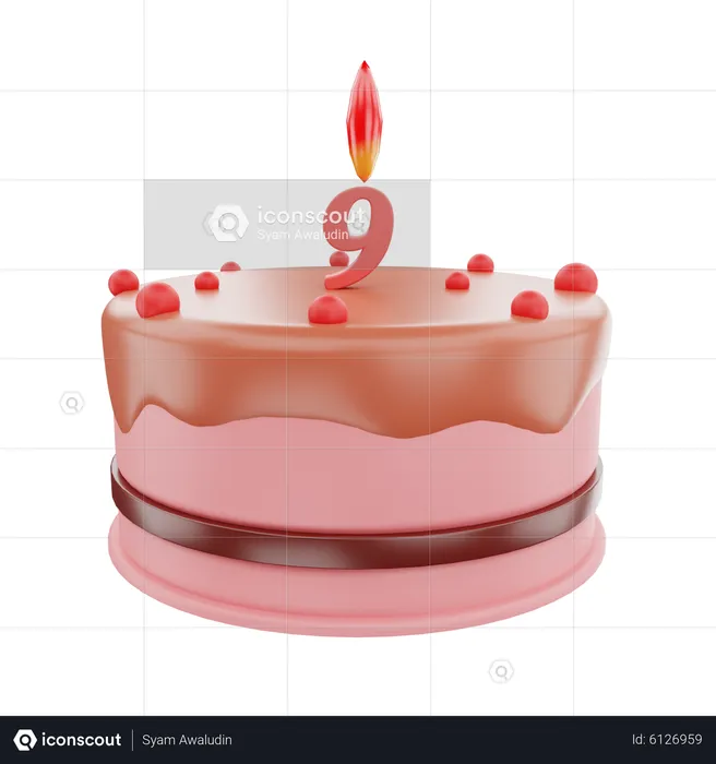 Pastel de noveno cumpleaños  3D Icon