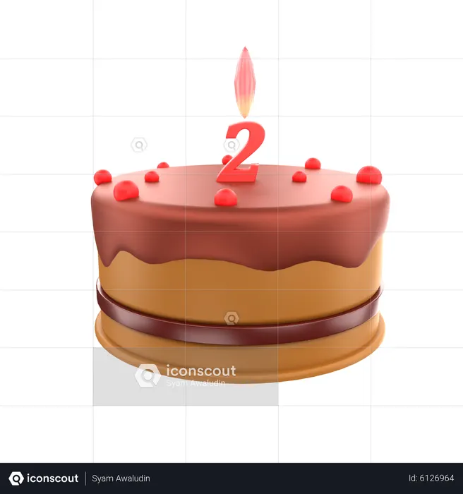 Pastel de segundo cumpleaños  3D Icon