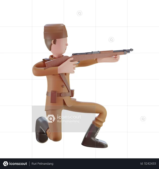 Patriot fighter walking with gun  3D Illustration