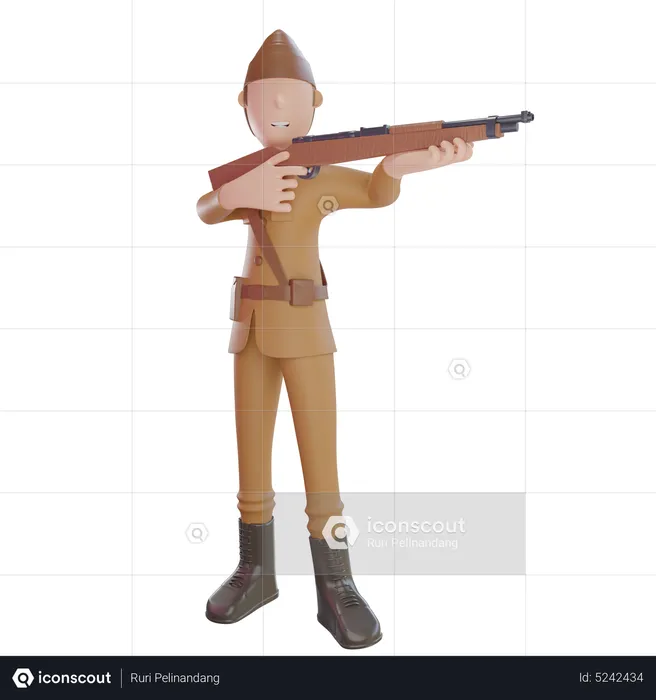 Patriot man with machine gun  3D Illustration
