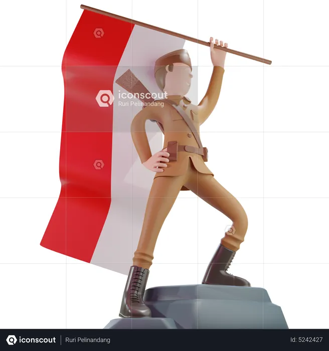 Vétéran patriote agitant le drapeau du pays  3D Illustration