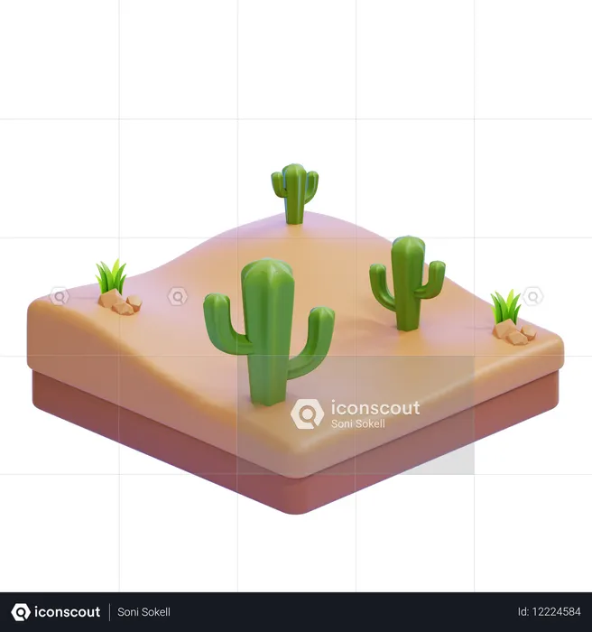 Paysage désertique avec des cactus  3D Icon