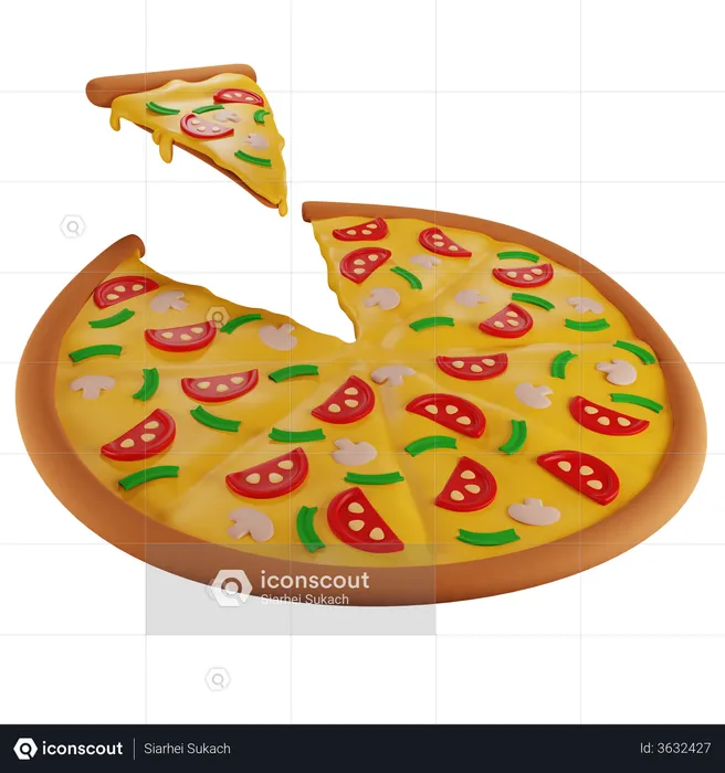 Pegue uma fatia de pizza com cogumelos  3D Illustration