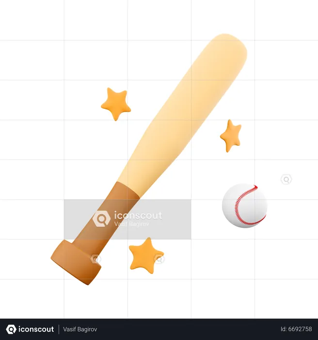 Pelota de beisbol y bate  3D Icon