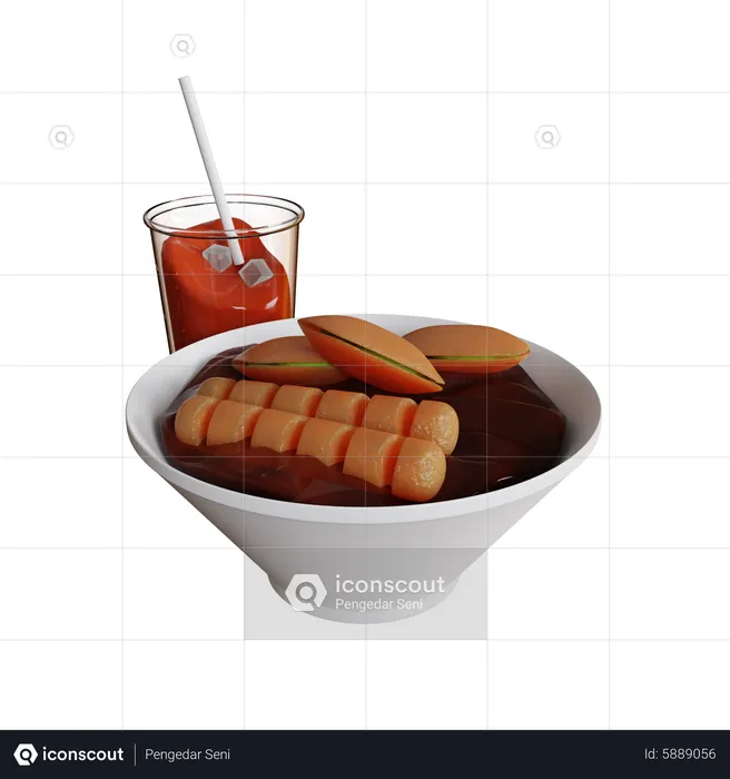 Pempek avec du thé glacé  3D Icon