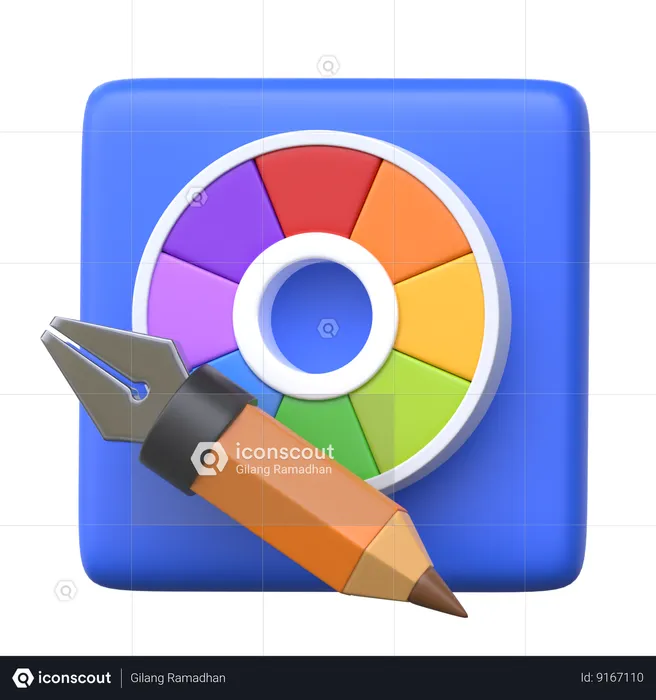 Pen And Pencil with Color Palette  3D Icon