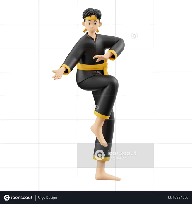 Pencak Silat, mains et pieds balancés  3D Illustration