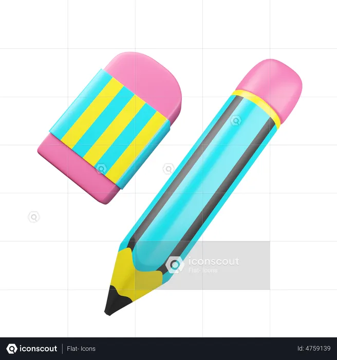 Pencil And Eraser  3D Illustration
