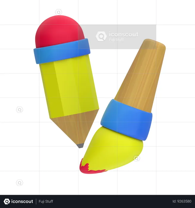 Pencil and paint brush  3D Icon