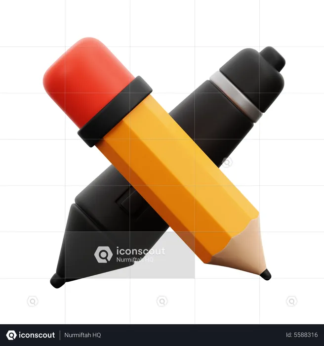 Pencil And Pen Tablet  3D Icon