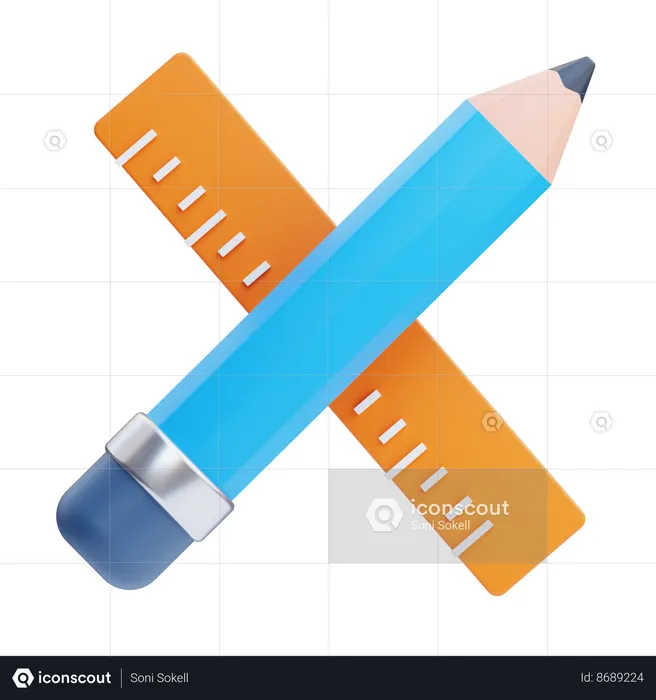 Pencil and Ruler  3D Icon