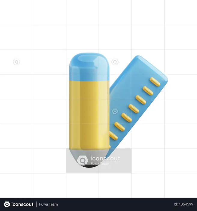 Pencil And Ruler  3D Illustration