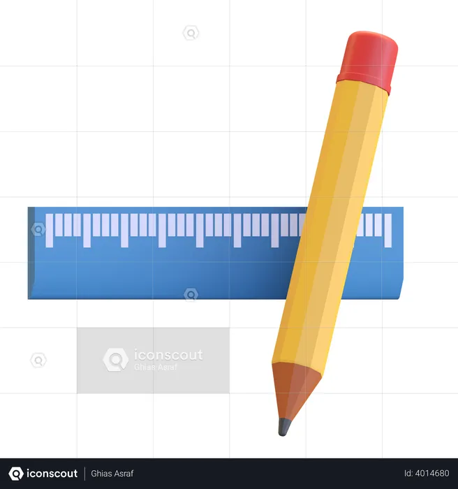 Pencil and ruler  3D Illustration