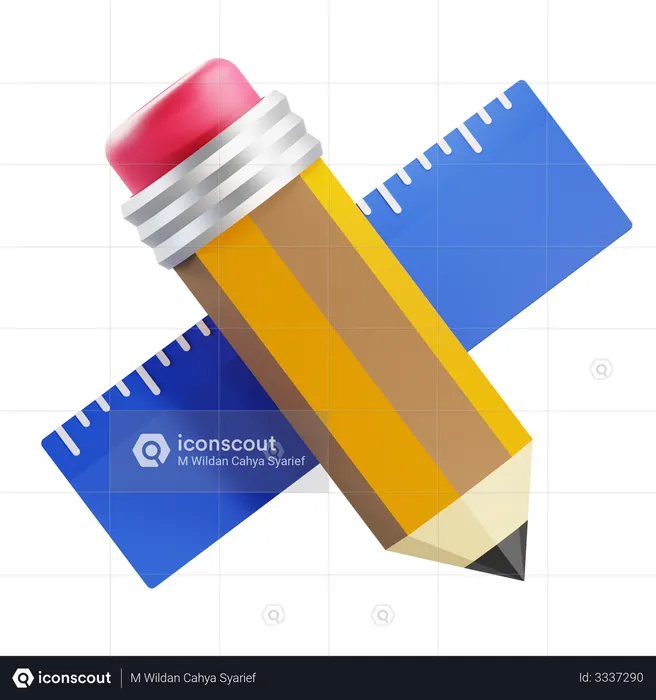 Pencil and ruler  3D Illustration