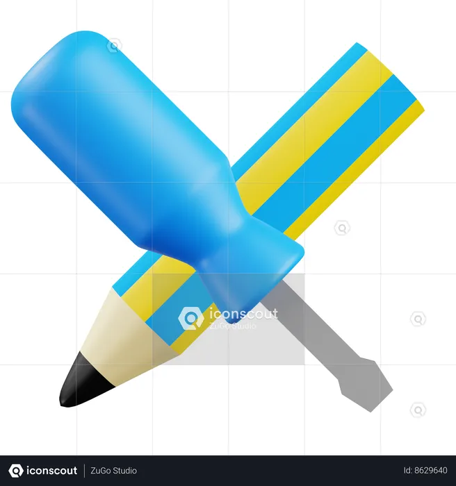 Pencil and Screwdriver  3D Icon