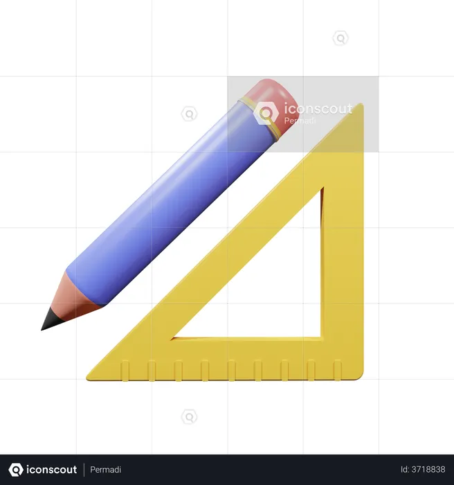 Pencil And Set Square  3D Illustration
