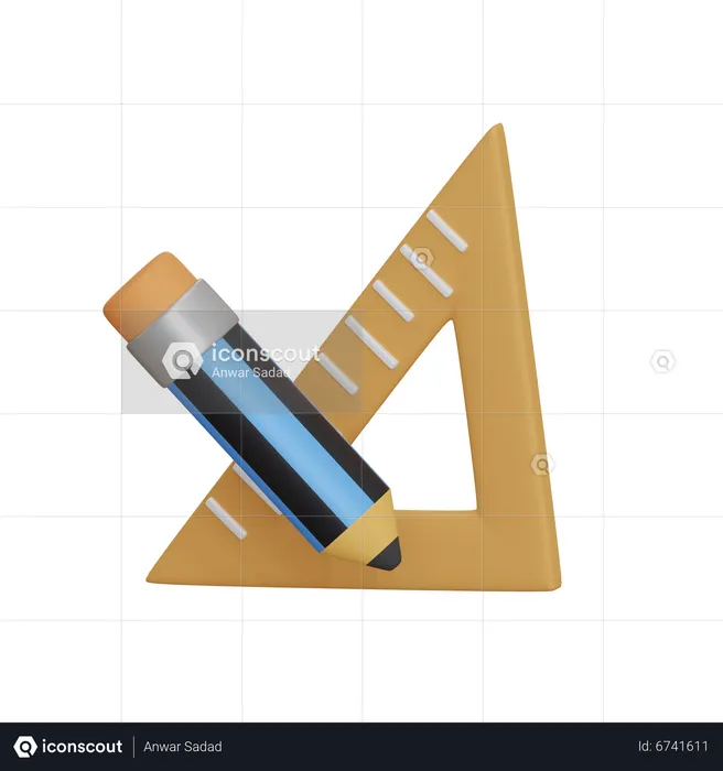 Pencil And Triangle Ruler  3D Icon