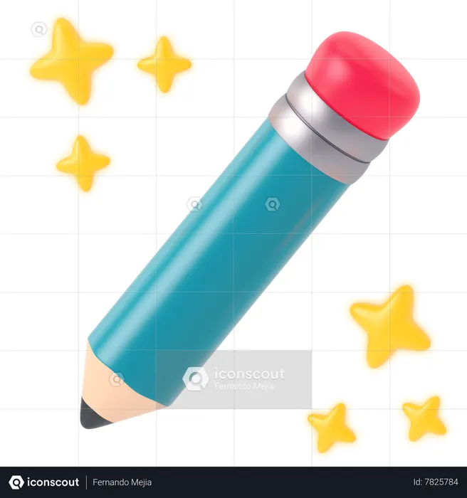 Pencil with Sparkle  3D Icon