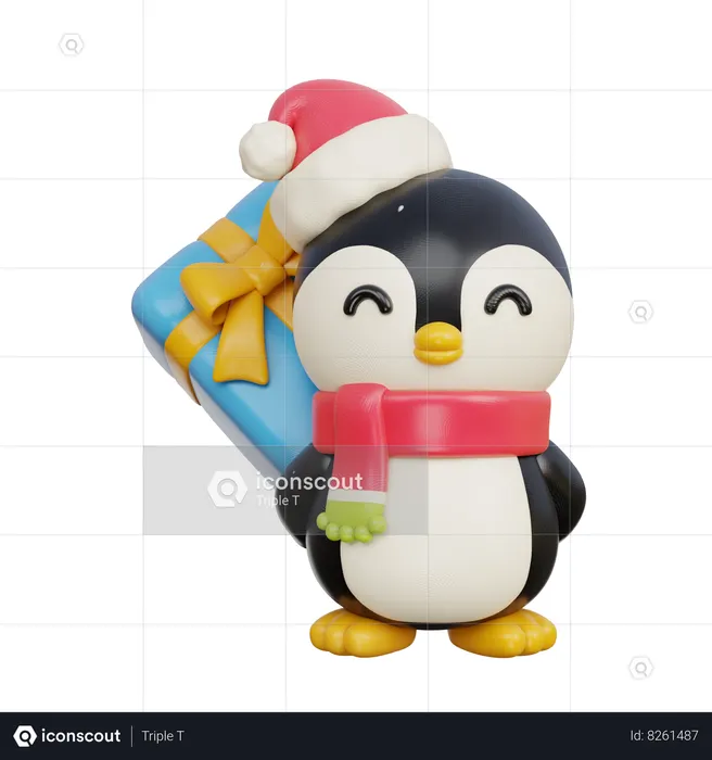 Penguin hiding Present  3D Illustration
