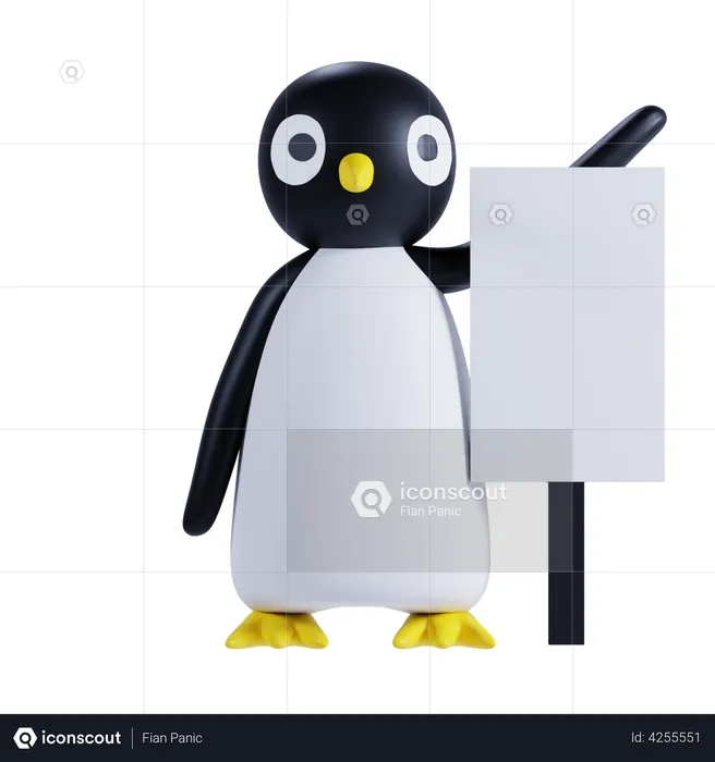 Penguin Holding Placard  3D Illustration