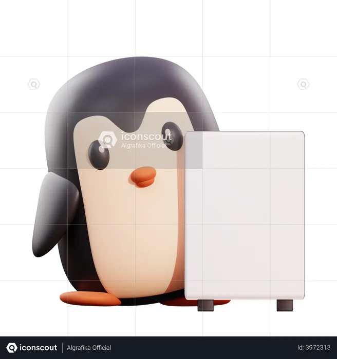 Penguin Holding Placard  3D Illustration