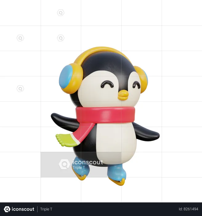 Penguin With Ice Skating  3D Illustration