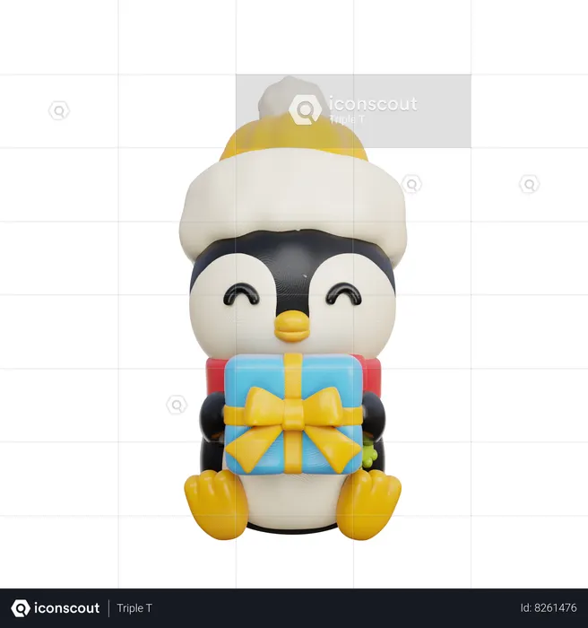 Penguin With Present  3D Illustration