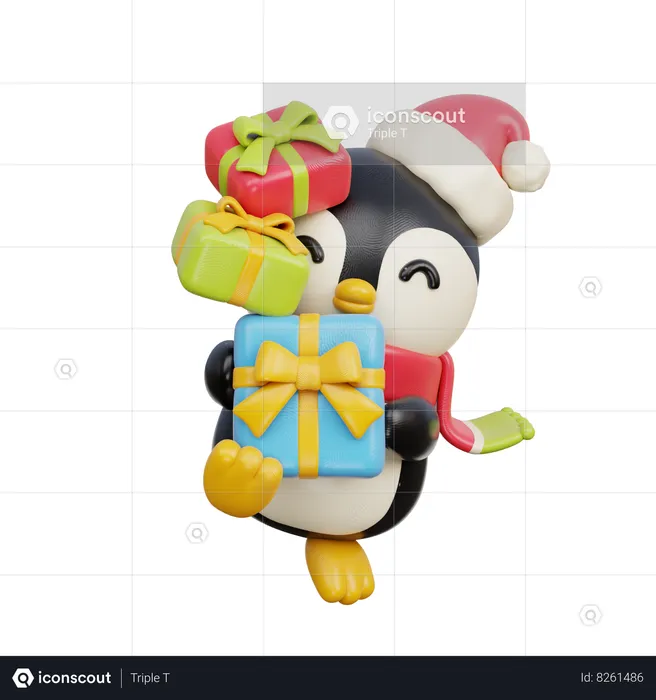 Penguin With Present  3D Illustration