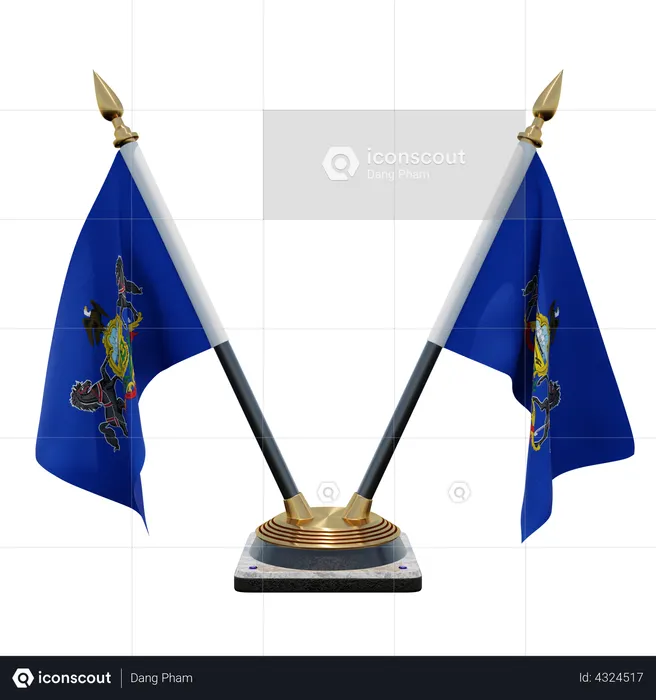 Doppelter Tischflaggenständer aus Pennsylvania Flag 3D Flag