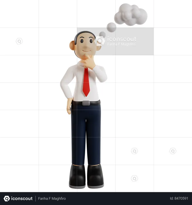 Pensive Businessman In Deep Thought  3D Illustration