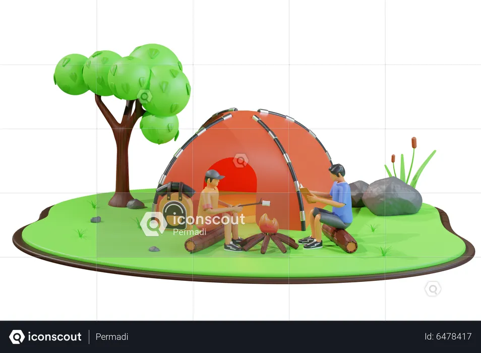 People camping at campsite in jungle  3D Illustration