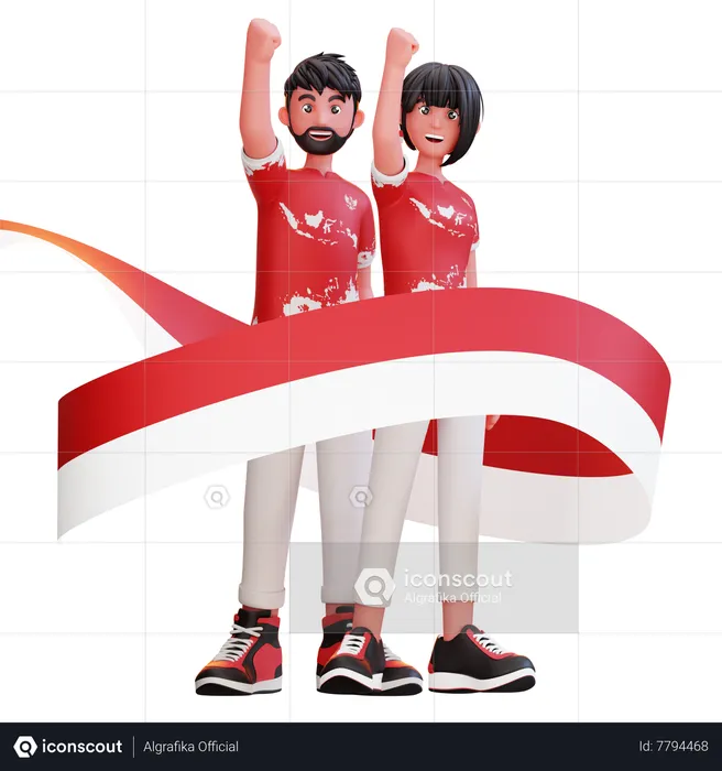 People celebrate Indonesian Independence Day  3D Illustration